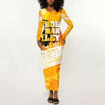 Legend Bob Reggae Afro Long Sleeve Bodycon Dress One Love One Heart Tropical Leaf DT02