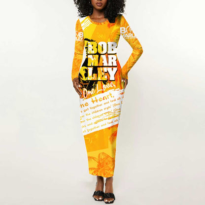 Legend Bob Reggae Afro Long Sleeve Bodycon Dress One Love One Heart Tropical Leaf DT02