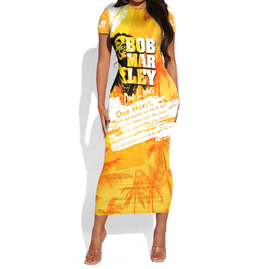 Legend Bob Reggae Afro Short Sleeve Bodycon Dress One Love One Heart Tropical Leaf DT02
