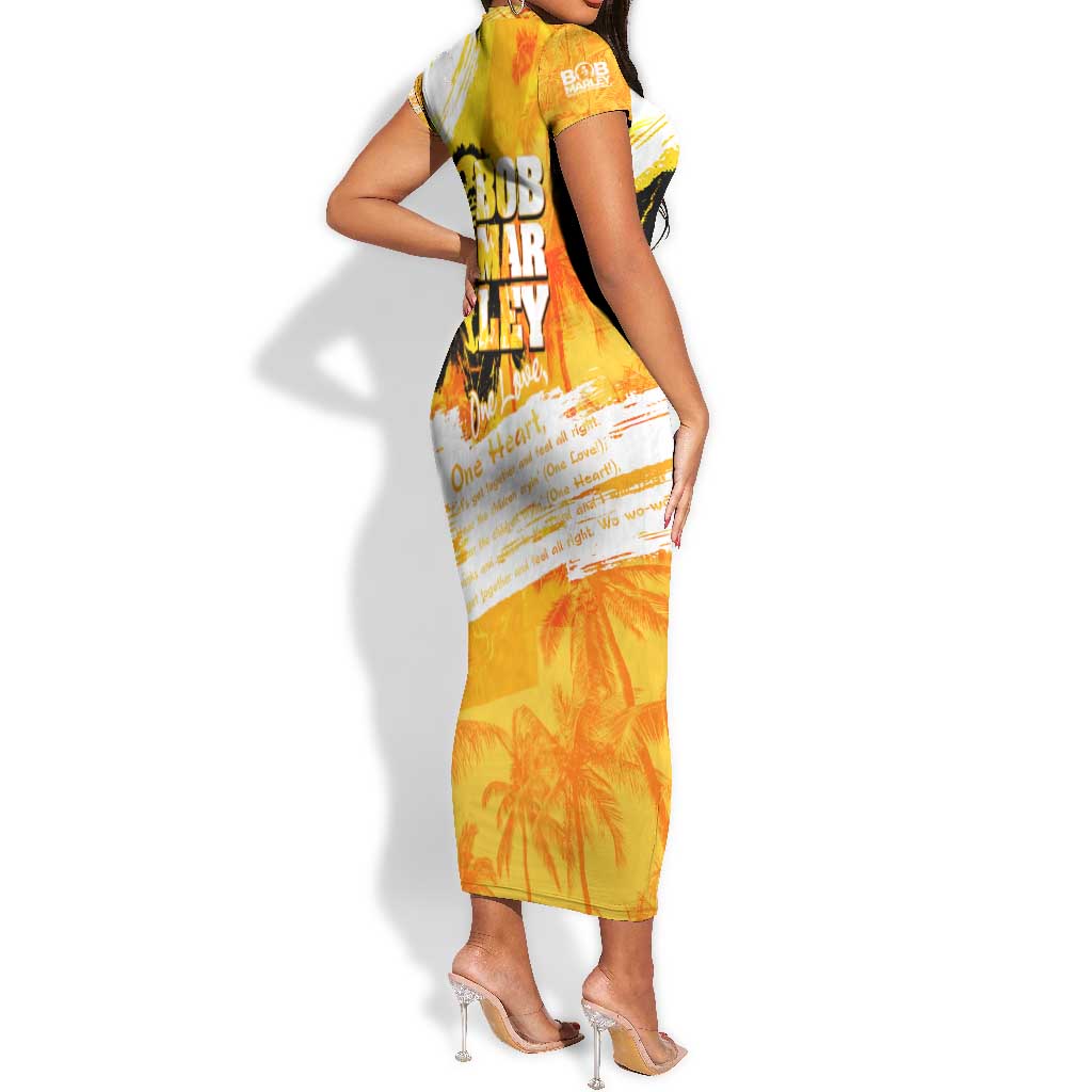 Legend Bob Reggae Afro Short Sleeve Bodycon Dress One Love One Heart Tropical Leaf DT02