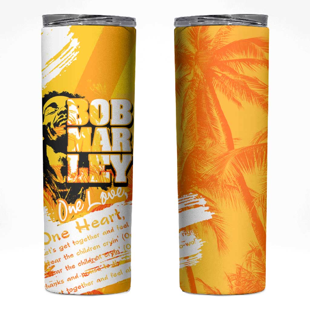 Legend Bob Reggae Afro Skinny Tumbler One Love One Heart Tropical Leaf