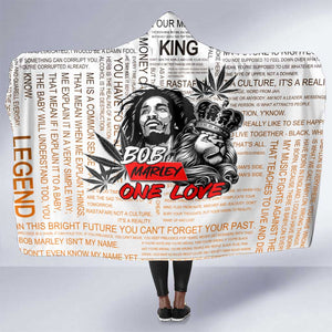 Afro King of Reggae Legend Bob Hooded Blanket Rastafari Lion Cannabis Typography Style