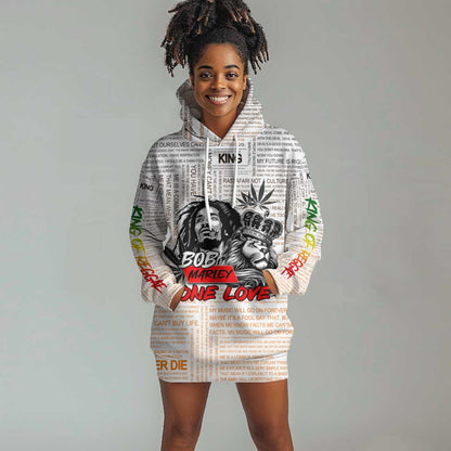 Afro King of Reggae Legend Bob Hoodie Dress Rastafari Lion Cannabis Typography Style