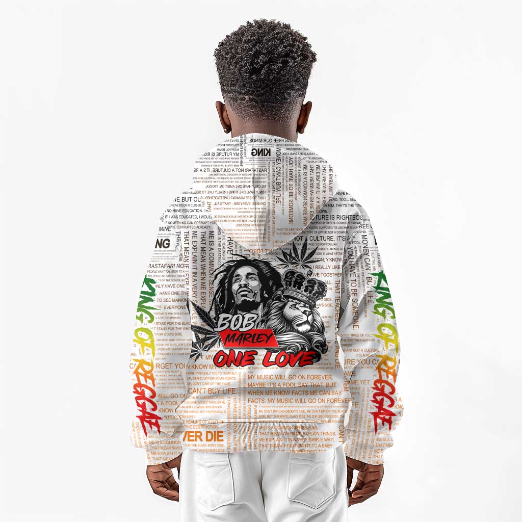 Afro King of Reggae Legend Bob Kid Hoodie Rastafari Lion Cannabis Typography Style