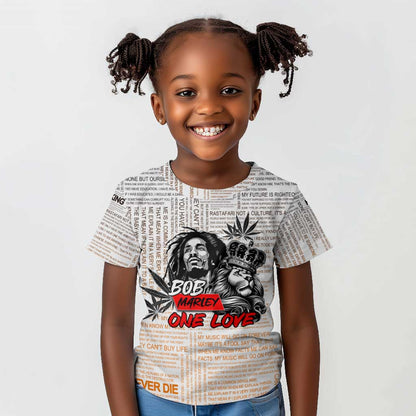 Afro King of Reggae Legend Bob Kid T shirt Rastafari Lion Cannabis Typography Style
