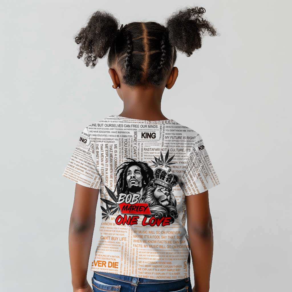 Afro King of Reggae Legend Bob Kid T shirt Rastafari Lion Cannabis Typography Style