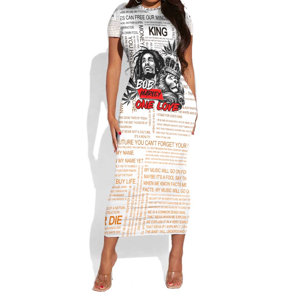 Afro King of Reggae Legend Bob Short Sleeve Bodycon Dress Rastafari Lion Cannabis Typography Style DT02