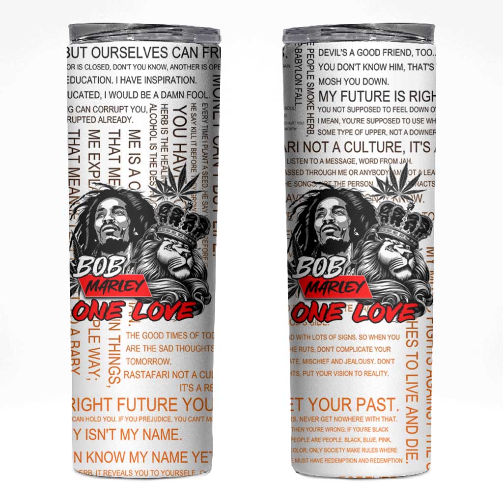Afro King of Reggae Legend Bob Skinny Tumbler Rastafari Lion Cannabis Typography Style