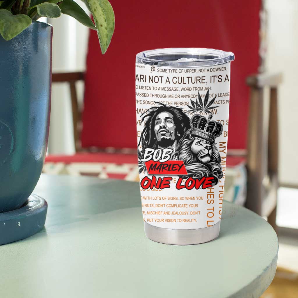 Afro King of Reggae Legend Bob Tumbler Cup Rastafari Lion Cannabis Typography Style