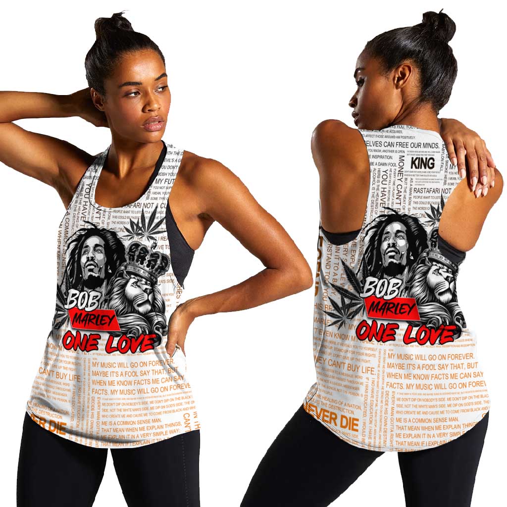 Afro King of Reggae Legend Bob Women Racerback Tank Rastafari Lion Cannabis Typography Style