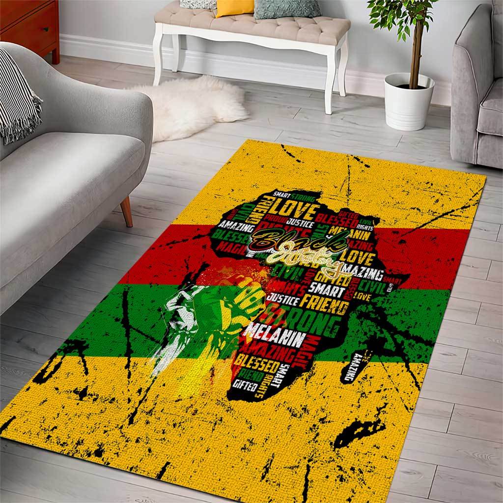 Black History Month Africa Area Rug Strength Love and Justice Typography