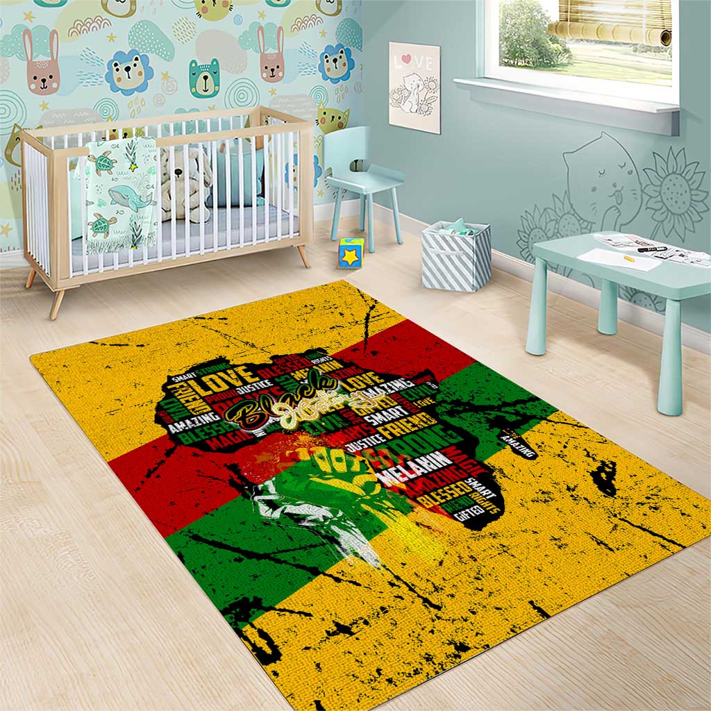 Black History Month Africa Area Rug Strength Love and Justice Typography