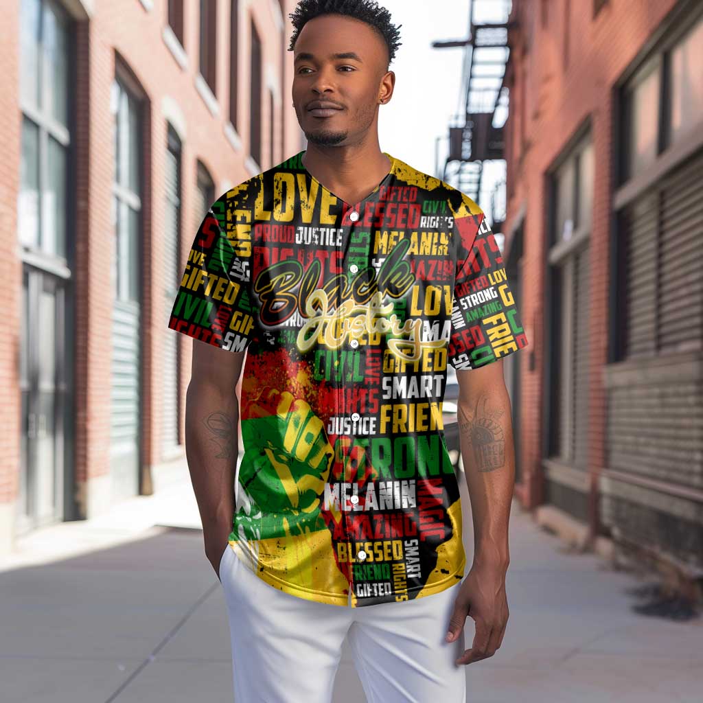 Black History Month Africa Baseball Jersey Strength Love and Justice Typography