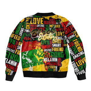 Black History Month Africa Bomber Jacket Strength Love and Justice Typography
