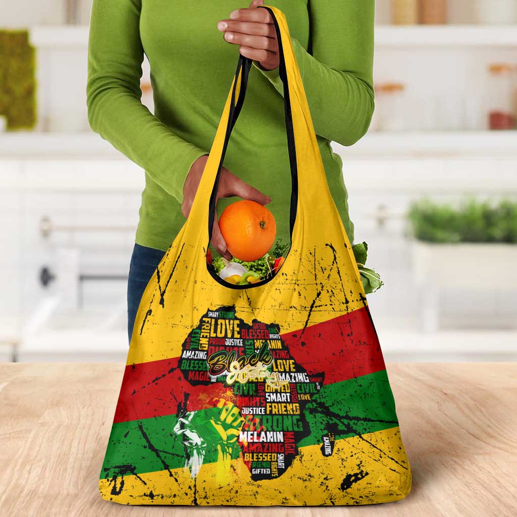 Black History Month Africa Grocery Bag Strength Love and Justice Typography