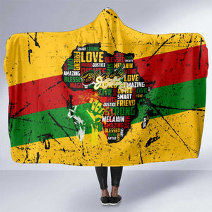 Black History Month Africa Hooded Blanket Strength Love and Justice Typography