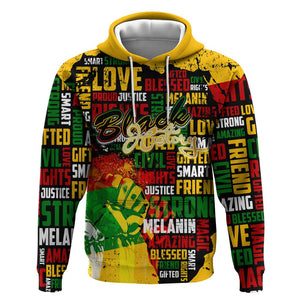 Black History Month Africa Hoodie Strength Love and Justice Typography