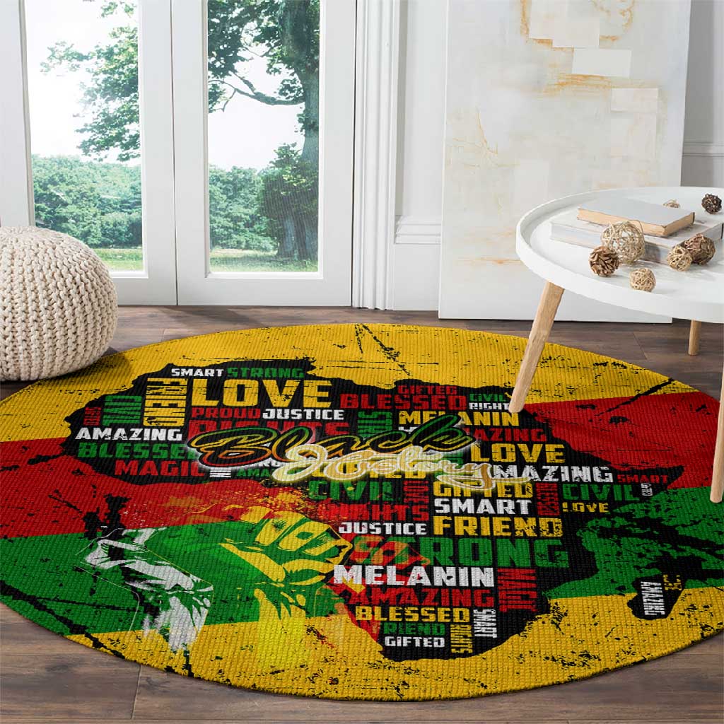 Black History Month Africa Round Carpet Strength Love and Justice Typography