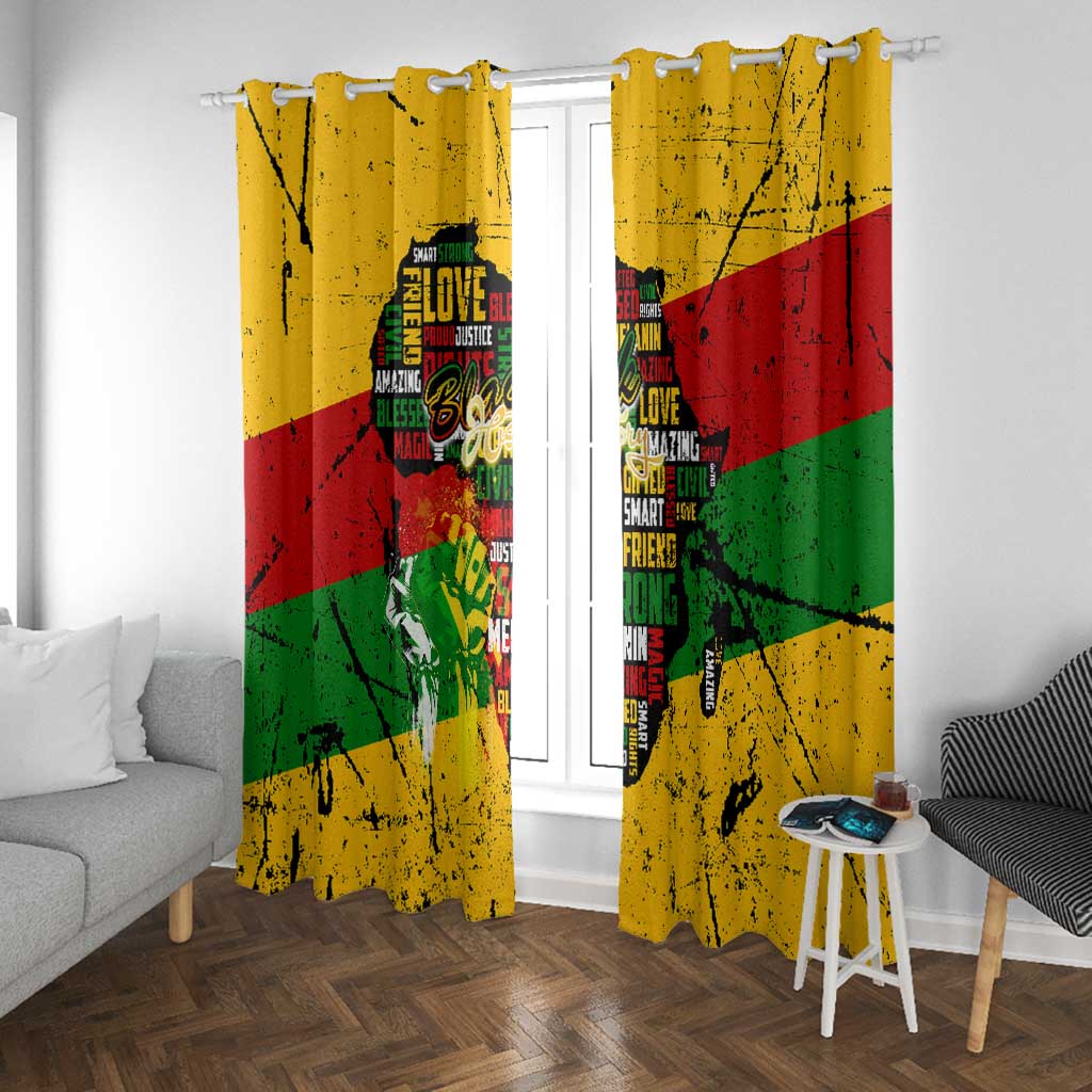 Black History Month Africa Window Curtain Strength Love and Justice Typography