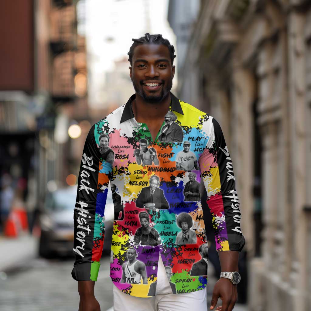 Black History Month African American Long Sleeve Button Shirt Paint Splashes
