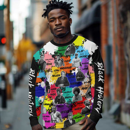 Black History Month African American Long Sleeve Shirt Paint Splashes
