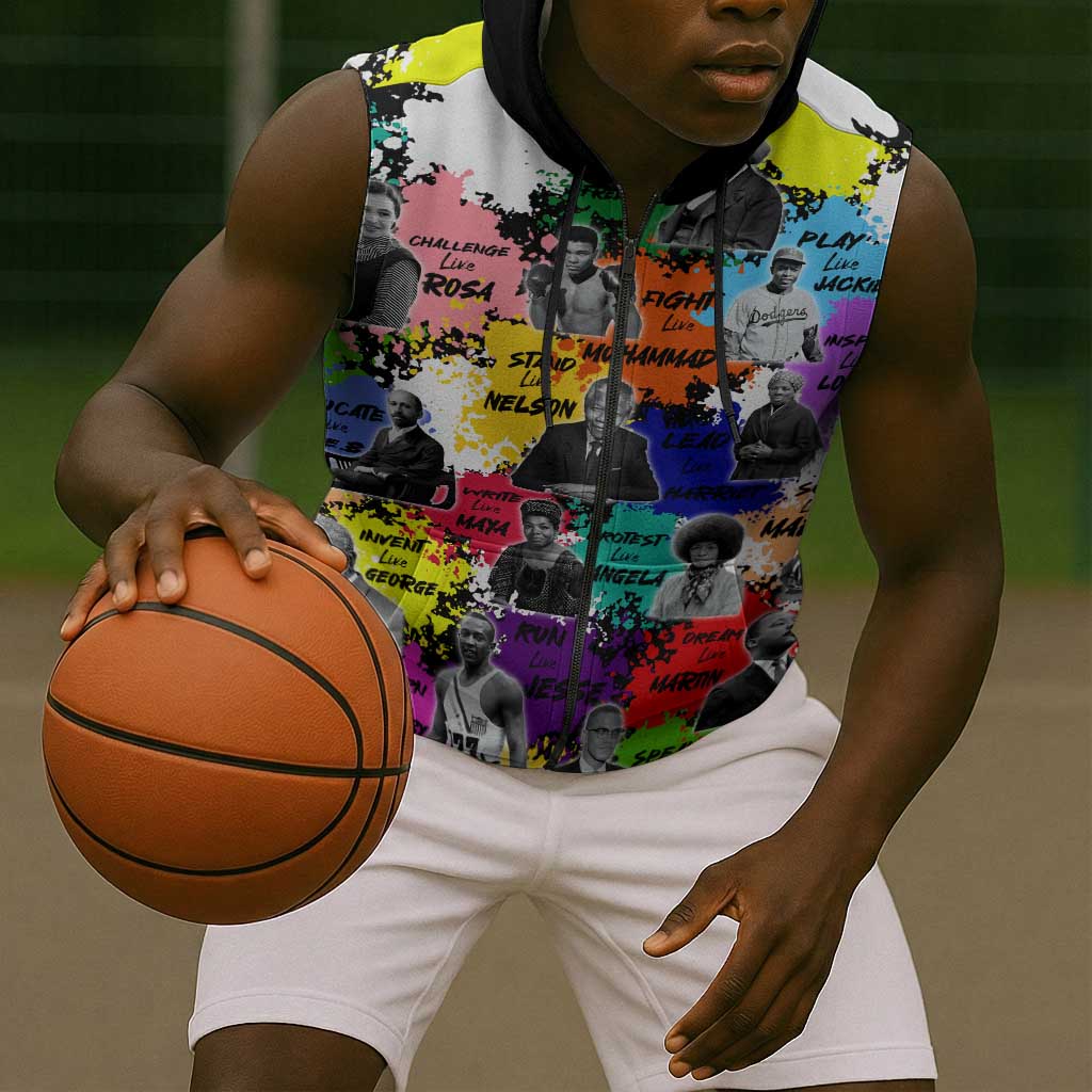 Black History Month African American Sleeveless Zip Hoodie Paint Splashes - African Pride