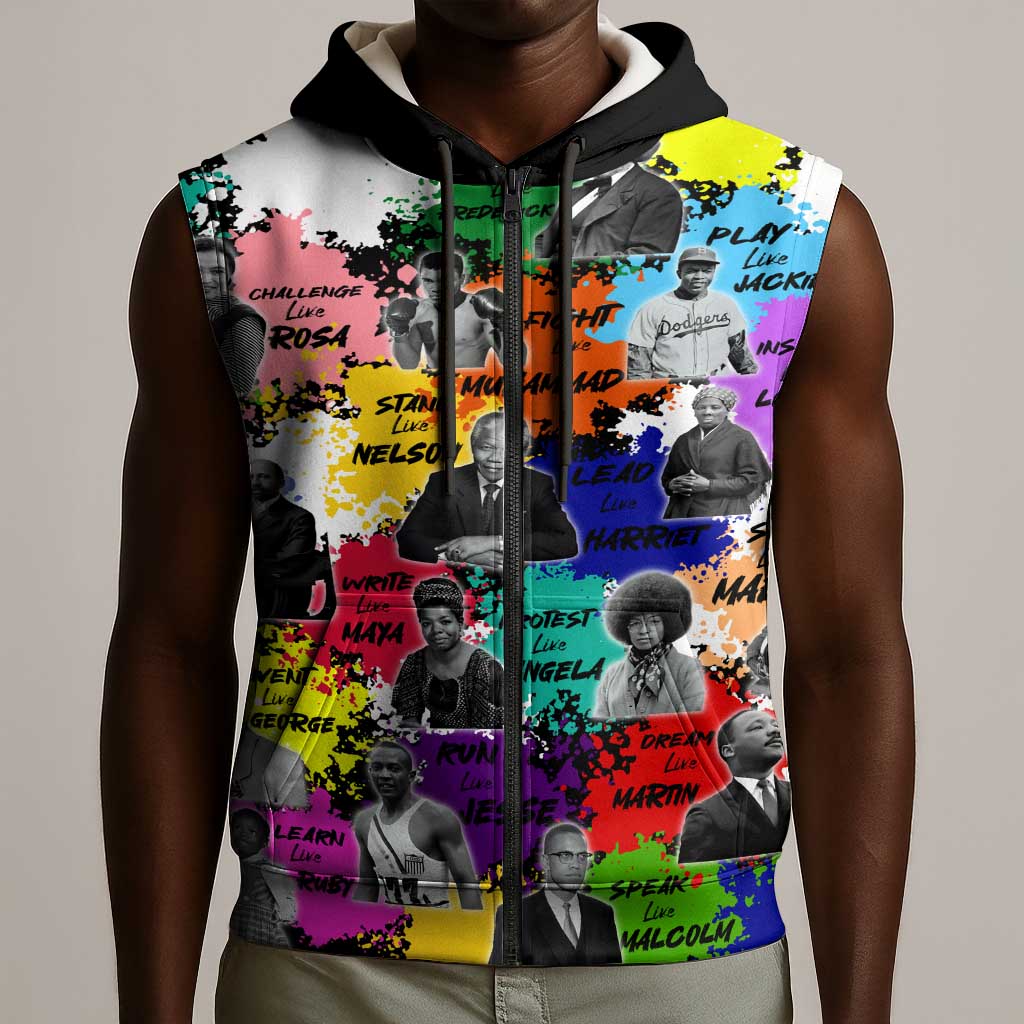 Black History Month African American Sleeveless Zip Hoodie Paint Splashes - African Pride