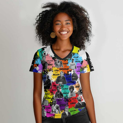 Black History Month African American Women V-Neck T-Shirt Paint Splashes
