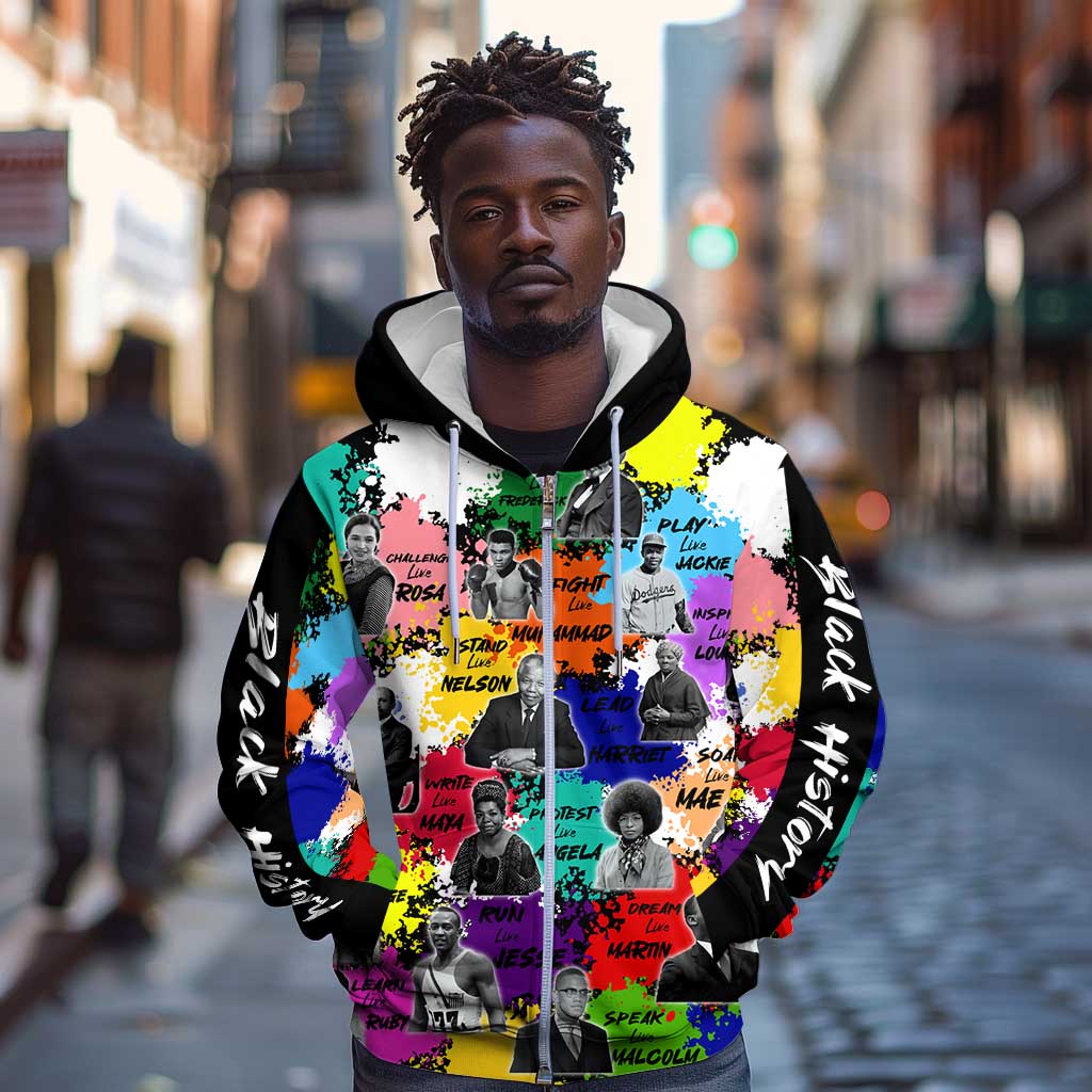 Black History Month African American Zip Hoodie Paint Splashes