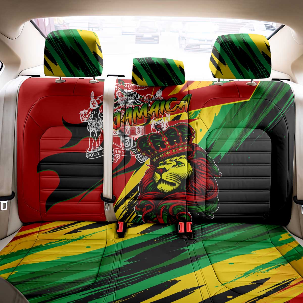 Afro Jamaica Lion Back Car Seat Cover Coat Of Arms Rastafarianism