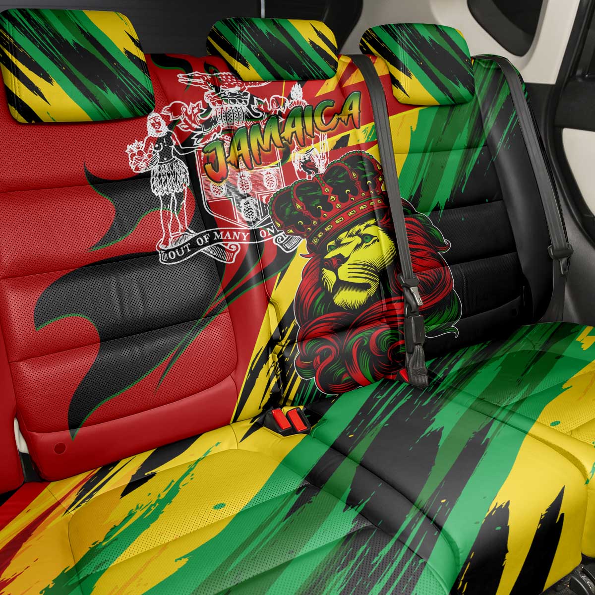 Afro Jamaica Lion Back Car Seat Cover Coat Of Arms Rastafarianism
