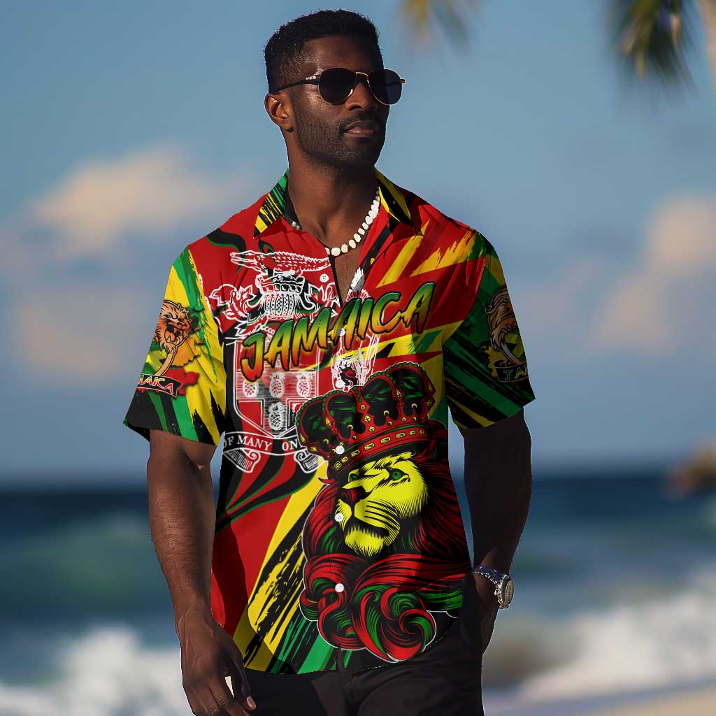 Afro Jamaica Lion Hawaiian Shirt Coat Of Arms Rastafarianism
