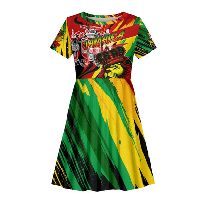 Afro Jamaica Lion Kid Short Sleeve Dress Coat Of Arms Rastafarianism