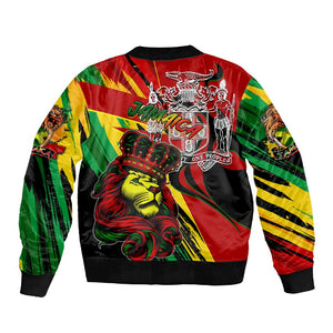 Afro Jamaica Lion Sleeve Zip Bomber Jacket Coat Of Arms Rastafarianism