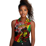 Afro Jamaica Lion Women Sleeveless Polo Shirt Coat Of Arms Rastafarianism
