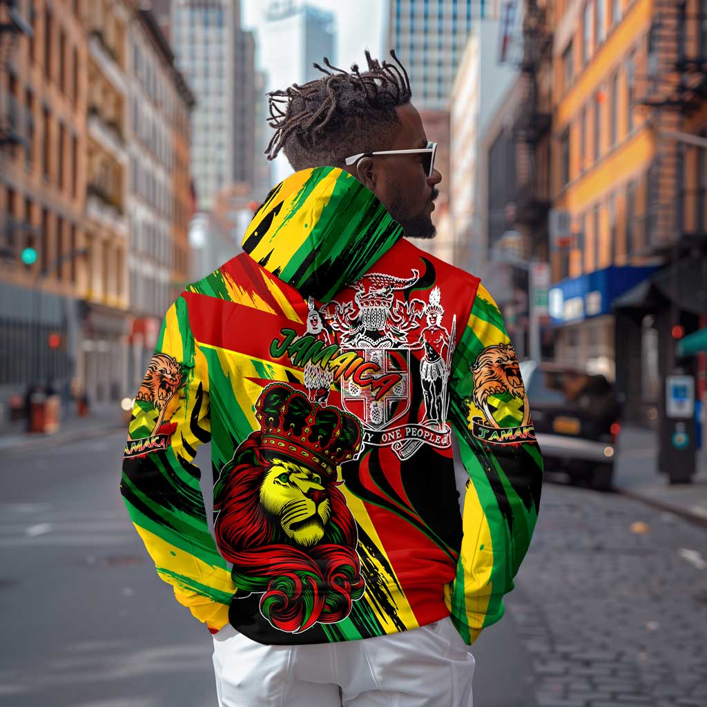 Afro Jamaica Lion Zip Hoodie Coat Of Arms Rastafarianism