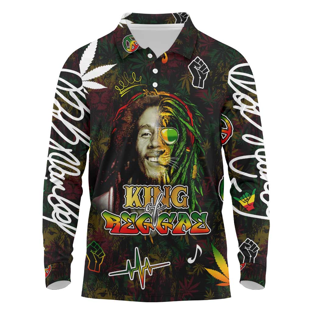 King Of Reggae Legend Bob Long Sleeve Polo Shirt Peace and Love
