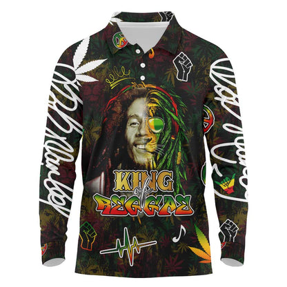 King Of Reggae Legend Bob Long Sleeve Polo Shirt Peace and Love