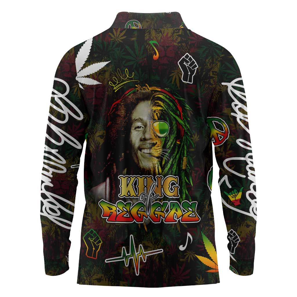 King Of Reggae Legend Bob Long Sleeve Polo Shirt Peace and Love