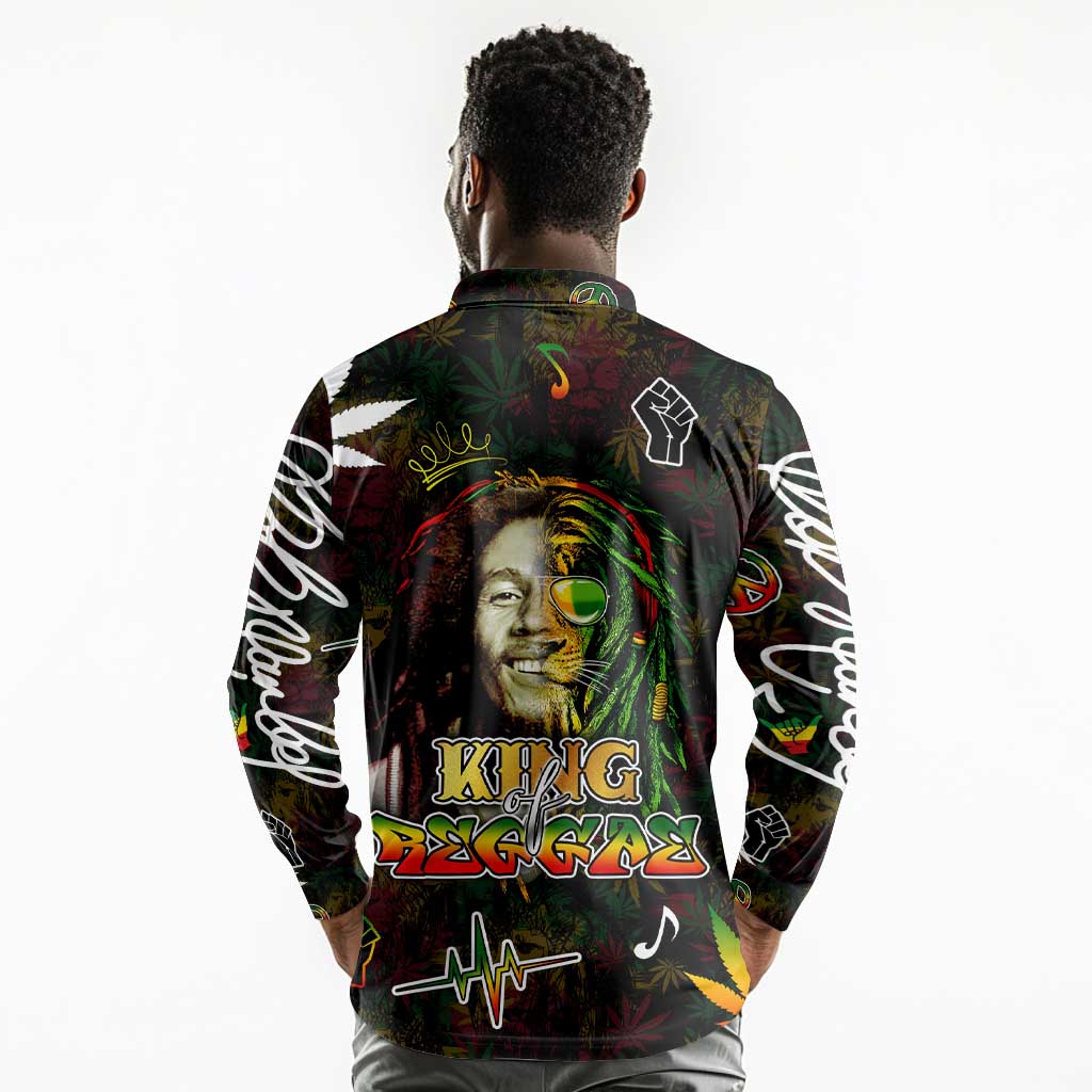 King Of Reggae Legend Bob Long Sleeve Polo Shirt Peace and Love