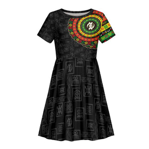 Adinkra Symbols Kid Short Sleeve Dress African Culture