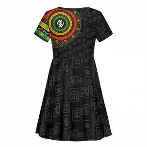 Adinkra Symbols Kid Short Sleeve Dress African Culture