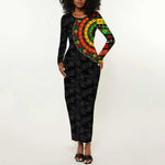 Adinkra Symbols Long Sleeve Bodycon Dress African Culture DT02