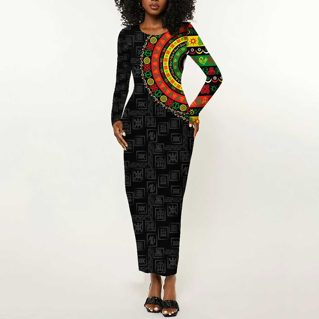 Adinkra Symbols Long Sleeve Bodycon Dress African Culture