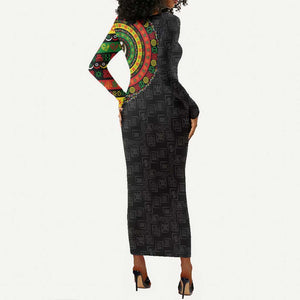 Adinkra Symbols Long Sleeve Bodycon Dress African Culture