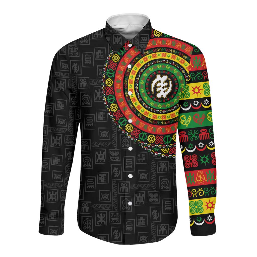 Adinkra Symbols Long Sleeve Button Shirt African Culture