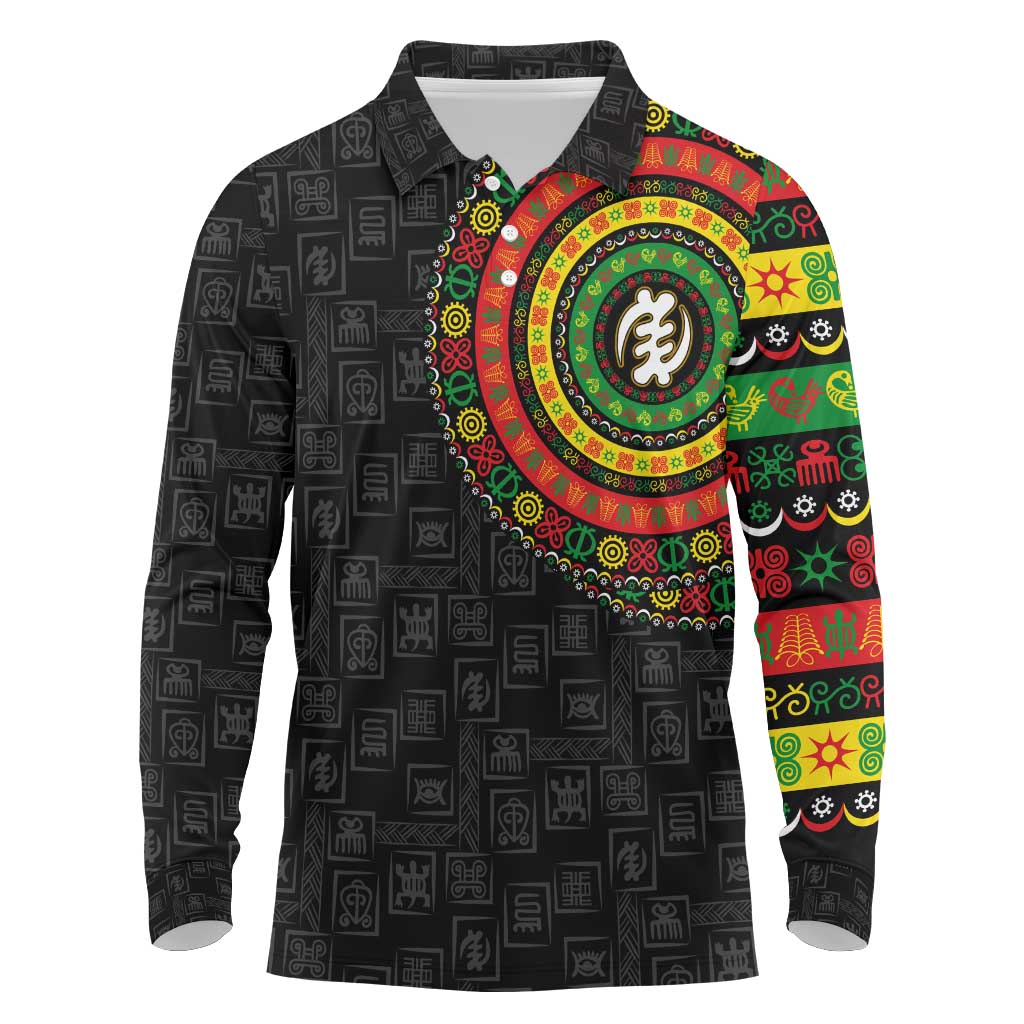 Adinkra Symbols Long Sleeve Polo Shirt African Culture