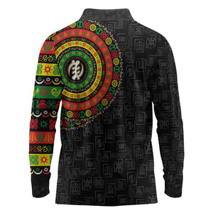 Adinkra Symbols Long Sleeve Polo Shirt African Culture