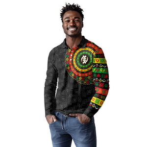 Adinkra Symbols Long Sleeve Polo Shirt African Culture