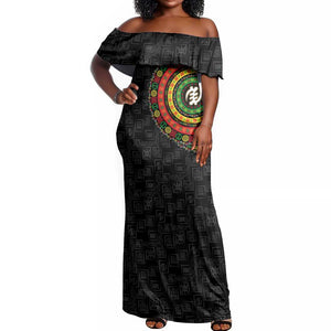 Adinkra Symbols Off Shoulder Maxi Dress African Culture